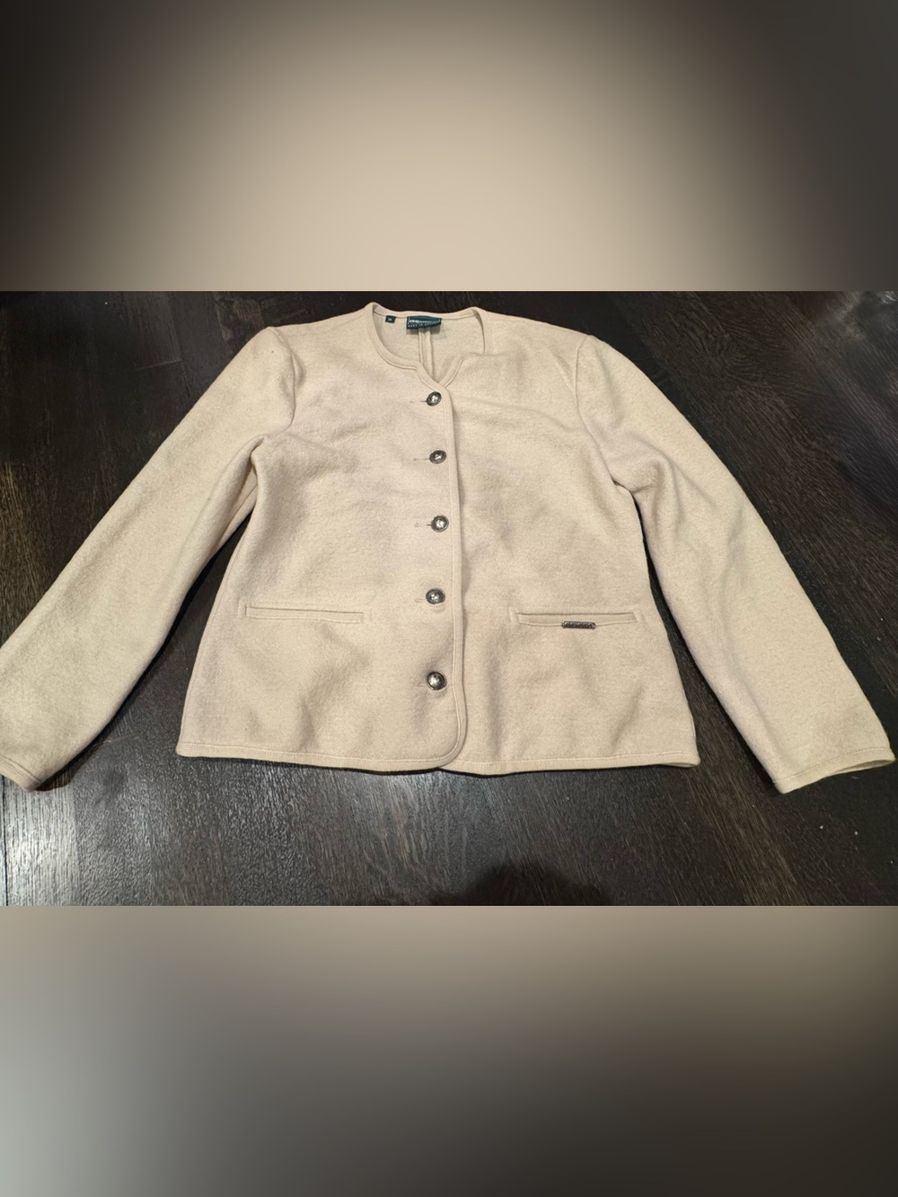 Vintage Geiger Austria Cream Boiled Wool Jacket Cardigan silver buttons 34 (us 4